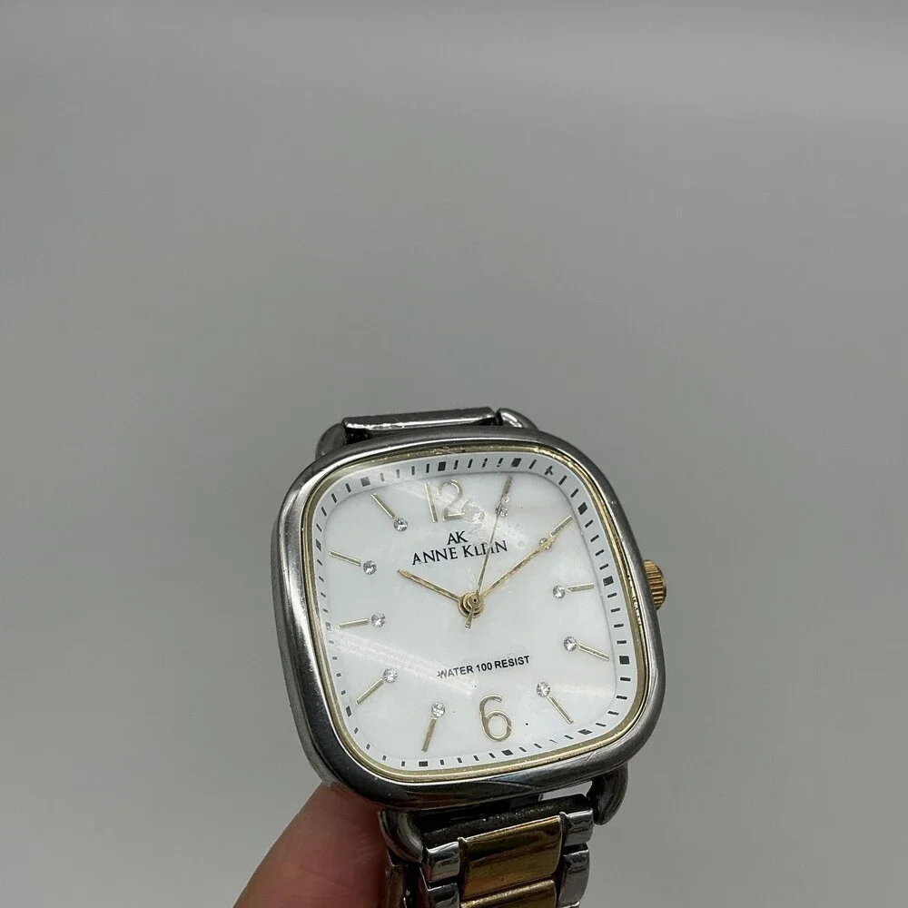 Anne Klein Womens Watch 31mm MOP Dial Two Tone Diamond 1099TV New Battery 7.5